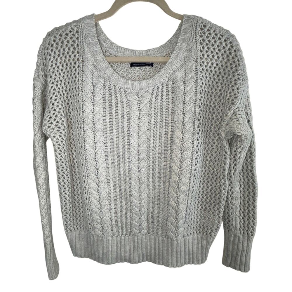 American Eagle Open Mixed Knit Sweater Gray Grey Size Small